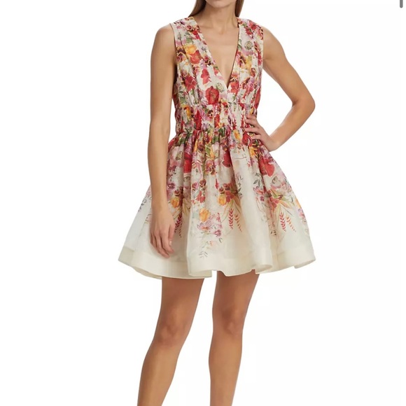 ZIMMERMANN Wonderland Mini Dress Floral Poppy Print V-Neck - Picture 1 of 11